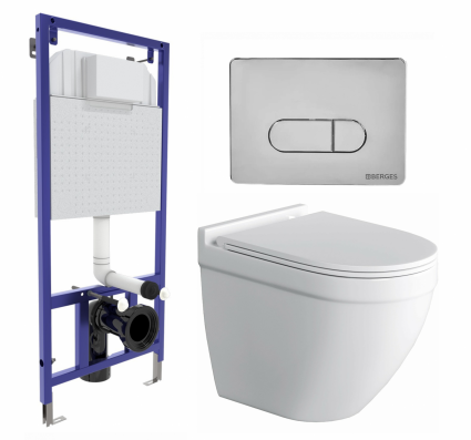 Комплект 3 в 1 инсталляция Berges Wasserhaus Novum 040233 + Унитаз подвесной Owl 1975 Cirkel-H + кнопка хром