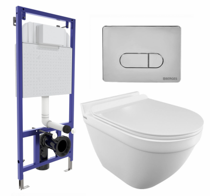 Комплект 3 в 1 инсталляция Berges Wasserhaus Novum 040233 + Унитаз подвесной Iddis Cloud CLORDSEi25 + кнопка хром