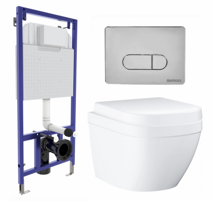 Комплект 3 в 1 инсталляция Berges Wasserhaus Novum 040233 + Унитаз подвесной Grohe Euro Ceramic 39206000 + кнопка хром