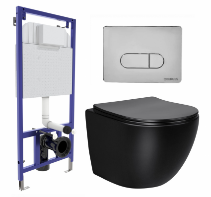 Комплект 3 в 1 инсталляция Berges Wasserhaus Novum 040233 + Унитаз Vincea Globo VT1-14MB + кнопка хром