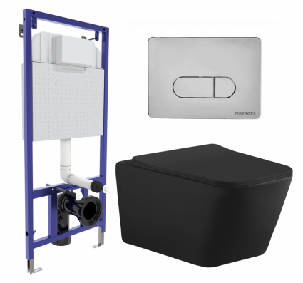 Комплект 3 в 1 инсталляция Berges Wasserhaus Novum 040233 + Унитаз подвесной Aquanet Tavr-W BW 287011 + кнопка хром