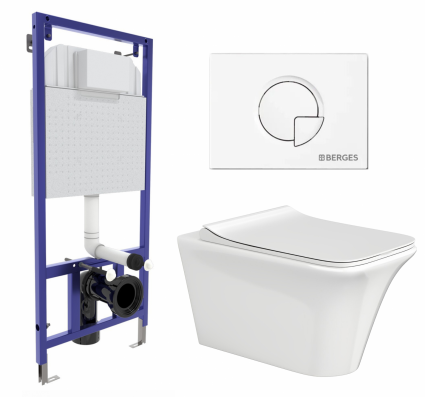 Комплект 3 в 1 инсталляция Berges Wasserhaus Novum 040221 + Унитаз подвесной CeruttiSpa Nivolet Aria 9034 + кнопка белая