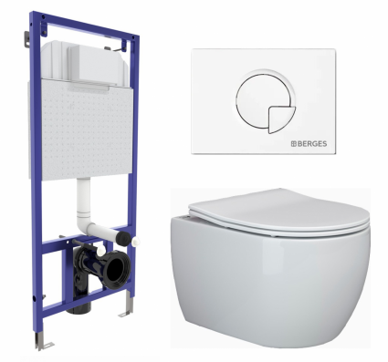 Комплект 3 в 1 инсталляция Berges Wasserhaus Novum 040221 + Унитаз подвесной Ceramica Nova Play CN3001 + кнопка белая