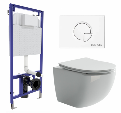 Комплект 3 в 1 инсталляция Berges Wasserhaus Novum 040221 + Унитаз подвесной Ceramica Nova Forma CN3009 + кнопка белая