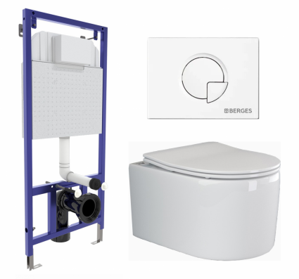 Комплект 3 в 1 инсталляция Berges Wasserhaus Novum 040221 + Унитаз подвесной Ceramica Nova Moments CN3003 + кнопка белая