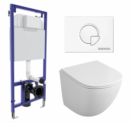 Комплект 3 в 1 инсталляция Berges Wasserhaus Novum 040221 + Унитаз подвесной Owl 1975 Cirkel-H OWLT190302 + кнопка белая