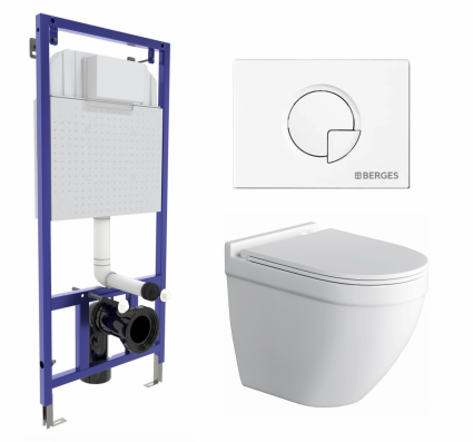 Комплект 3 в 1 инсталляция Berges Wasserhaus Novum 040221 + Унитаз подвесной Owl 1975 Cirkel-H + кнопка белая
