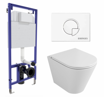 Комплект 3 в 1 инсталляция Berges Wasserhaus Novum 040221 + Унитаз подвесной Owl 1975 Ruta-H OWLT190304 + кнопка белая