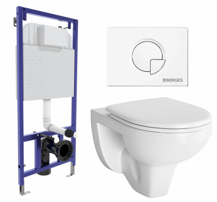 Комплект 3 в 1 инсталляция Berges Wasserhaus Novum 040221 + Унитаз подвесной Berges Wasserhaus Gamma 081105 + кнопка белая