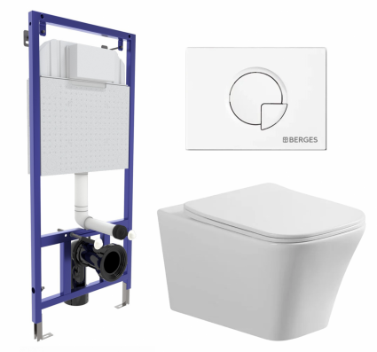Комплект 3 в 1 инсталляция Berges Wasserhaus Novum 040221 + Унитаз подвесной Vincea Cool VT1-210 + кнопка белая