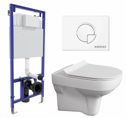 Комплект 3 в 1 инсталляция Berges Wasserhaus Novum 040221 + Унитаз подвесной Cersanit City New clean on + кнопка белая