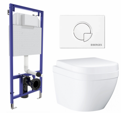 Комплект 3 в 1 инсталляция Berges Wasserhaus Novum 040221 + Унитаз подвесной Grohe Euro Ceramic 39206000 + кнопка белая
