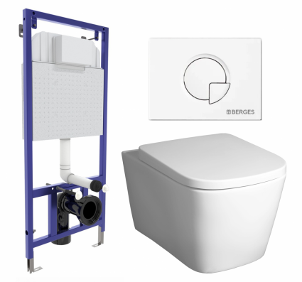 Комплект 3 в 1 инсталляция Berges Wasserhaus Novum 040221 + Унитаз подвесной BelBagno Albano BB120CHR + кнопка белая