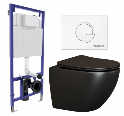 Комплект 3 в 1 инсталляция Berges Wasserhaus Novum 040221 + Унитаз подвесной Ceramica Nova Metropol CN4002MB + кнопка белая