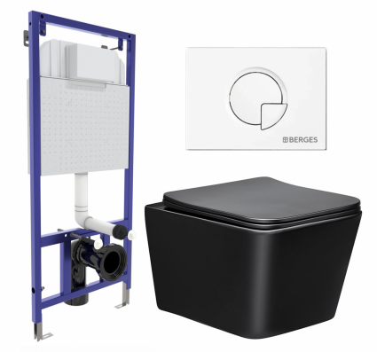 Комплект 3 в 1 инсталляция Berges Wasserhaus Novum 040221 + Унитаз Vincea Q-Line VT1-12MB + кнопка белая