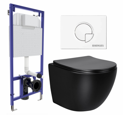 Комплект 3 в 1 инсталляция Berges Wasserhaus Novum 040221 + Унитаз Vincea Globo VT1-14MB + кнопка белая