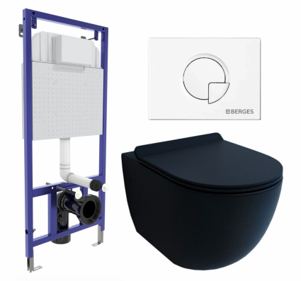 Комплект 3 в 1 инсталляция Berges Wasserhaus Novum 040221 + Унитаз подвесной Esbano Garcia + кнопка белая