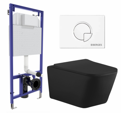 Комплект 3 в 1 инсталляция Berges Wasserhaus Novum 040221 + Унитаз подвесной Aquanet Tavr-W BW 287011 + кнопка белая
