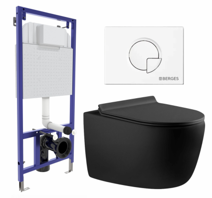 Комплект 3 в 1 инсталляция Berges Wasserhaus Novum 040221 + Унитаз подвесной Aquanet Cetus 287008 + кнопка белая