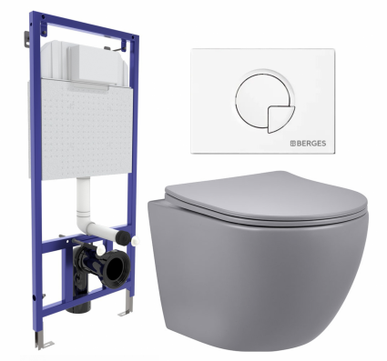 Комплект 3 в 1 инсталляция Berges Wasserhaus Novum 040221 + Унитаз подвесной Vincea Globo VT1-14SMG + кнопка белая