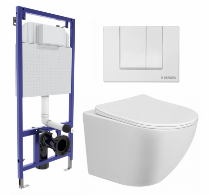 Комплект 3 в 1 инсталляция Berges Wasserhaus Novum 040241 + Унитаз подвесной Taliente Amato AM25010 + кнопка белая