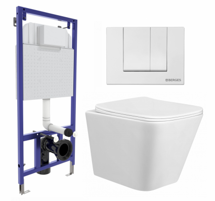 Комплект 3 в 1 инсталляция Berges Wasserhaus Novum 040241 + Унитаз подвесной Taliente Correto CR25200 + кнопка белая