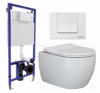 Комплект 3 в 1 инсталляция Berges Wasserhaus Novum 040241 + Унитаз подвесной Ceramica Nova Play CN3001 + кнопка белая