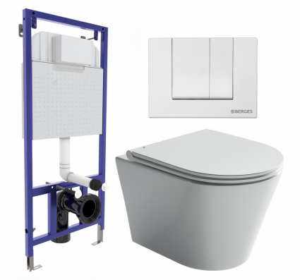 Комплект 3 в 1 инсталляция Berges Wasserhaus Novum 040241 + Унитаз подвесной Ceramica Nova Forma CN3011 + кнопка белая
