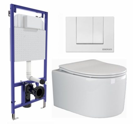 Комплект 3 в 1 инсталляция Berges Wasserhaus Novum 040241 + Унитаз подвесной Ceramica Nova Moments CN3003 + кнопка белая