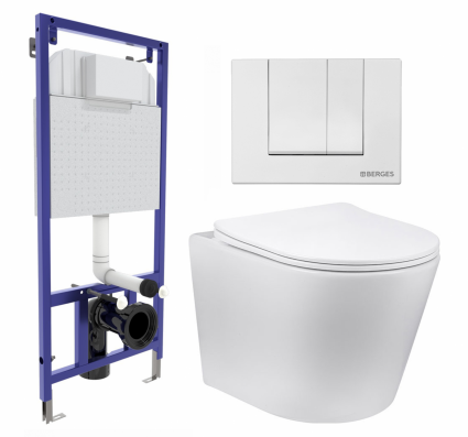 Комплект 3 в 1 инсталляция Berges Wasserhaus Novum 040241 + Унитаз Vincea Piatti VT1-11 + кнопка белая