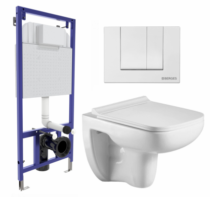 Комплект 3 в 1 инсталляция Berges Wasserhaus Novum 040241 + Подвесной унитаз WeltWasser Kehlbach 004 GL-WT + кнопка белая