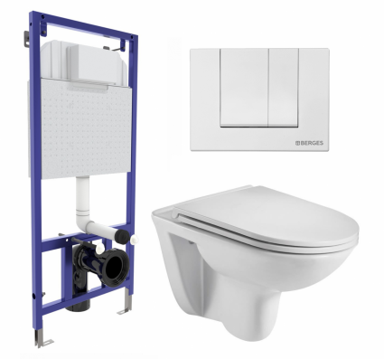 Комплект 3 в 1 инсталляция Berges Wasserhaus Novum 040241 + Подвесной унитаз WeltWasser Baarbach 004 GL-WT + кнопка белая