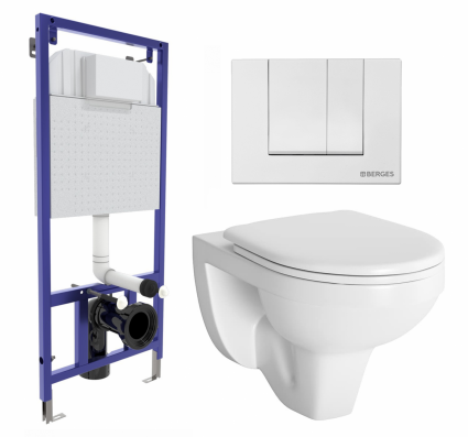 Комплект 3 в 1 инсталляция Berges Wasserhaus Novum 040241 + Унитаз подвесной Berges Wasserhaus Gamma 081105 + кнопка белая
