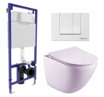 Комплект 3 в 1 инсталляция Berges Wasserhaus Novum 040241 + Унитаз подвесной Esbano Lotus ESUPLOTUW + кнопка белая