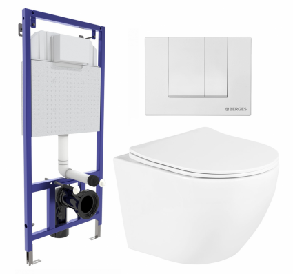 Комплект 3 в 1 инсталляция Berges Wasserhaus Novum 040241 + Унитаз подвесной BelBagno Uno BB3105CHR/SC + кнопка белая