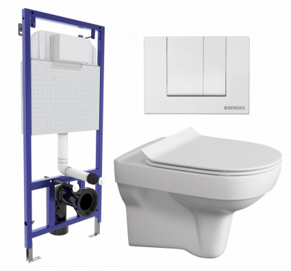 Комплект 3 в 1 инсталляция Berges Wasserhaus Novum 040241 + Унитаз подвесной Cersanit City New + кнопка белая