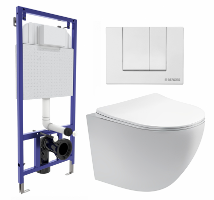 Комплект 3 в 1 инсталляция Berges Wasserhaus Novum 040241 + Унитаз подвесной Акватек Европа AQ1900-00 + кнопка белая