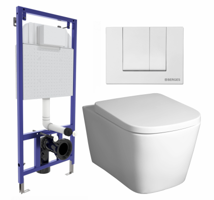 Комплект 3 в 1 инсталляция Berges Wasserhaus Novum 040241 + Унитаз подвесной BelBagno Albano BB120CHR + кнопка белая