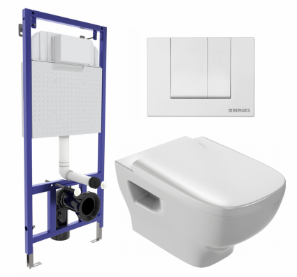 Комплект 3 в 1 инсталляция Berges Wasserhaus Novum 040241 + Унитаз подвесной Jacob Delafon Struktura EDE102-00 + кнопка белая