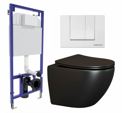 Комплект 3 в 1 инсталляция Berges Wasserhaus Novum 040241 + Унитаз подвесной Ceramica Nova Metropol CN4002MB + кнопка белая
