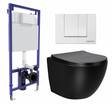 Комплект 3 в 1 инсталляция Berges Wasserhaus Novum 040241 + Унитаз Vincea Globo VT1-14MB + кнопка белая