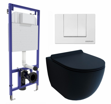 Комплект 3 в 1 инсталляция Berges Wasserhaus Novum 040241 + Унитаз подвесной Esbano Garcia + кнопка белая
