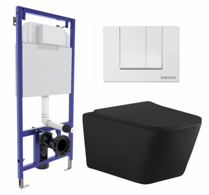 Комплект 3 в 1 инсталляция Berges Wasserhaus Novum 040241 + Унитаз подвесной Aquanet Tavr-W BW 287011 + кнопка белая