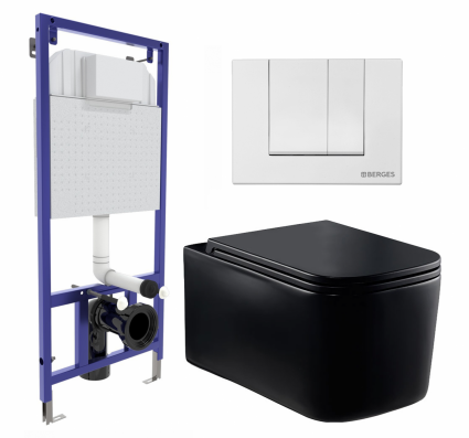 Комплект 3 в 1 инсталляция Berges Wasserhaus Novum 040241 + Унитаз Vincea Ultra Rimless VT1-32MB + кнопка белая