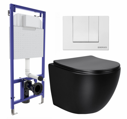Комплект 3 в 1 инсталляция Berges Wasserhaus Novum 040241 + Унитаз Vincea Globo VT1-14SMB + кнопка белая