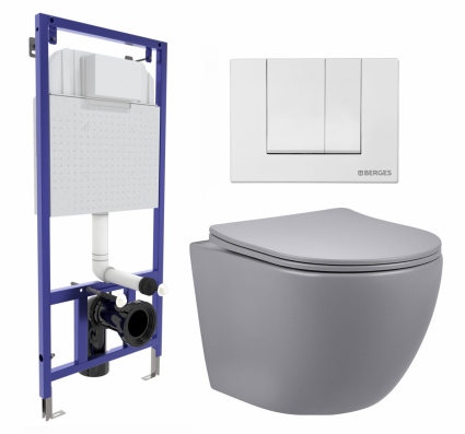 Комплект 3 в 1 инсталляция Berges Wasserhaus Novum 040241 + Унитаз подвесной Vincea Globo VT1-14SMG + кнопка белая