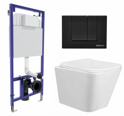 Комплект 3 в 1 инсталляция Berges Wasserhaus Novum 040245 + Унитаз подвесной Taliente Correto CR25200 + кнопка черная