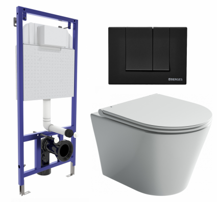 Комплект 3 в 1 инсталляция Berges Wasserhaus Novum 040245 + Унитаз подвесной Ceramica Nova Forma CN3011 + кнопка черная