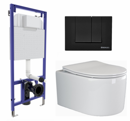 Комплект 3 в 1 инсталляция Berges Wasserhaus Novum 040245 + Унитаз подвесной Ceramica Nova Moments CN3003 + кнопка черная