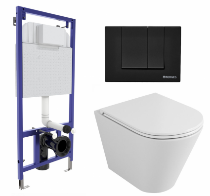 Комплект 3 в 1 инсталляция Berges Wasserhaus Novum 040245 + Унитаз подвесной Owl 1975 Ruta-H OWLT190304 + кнопка черная